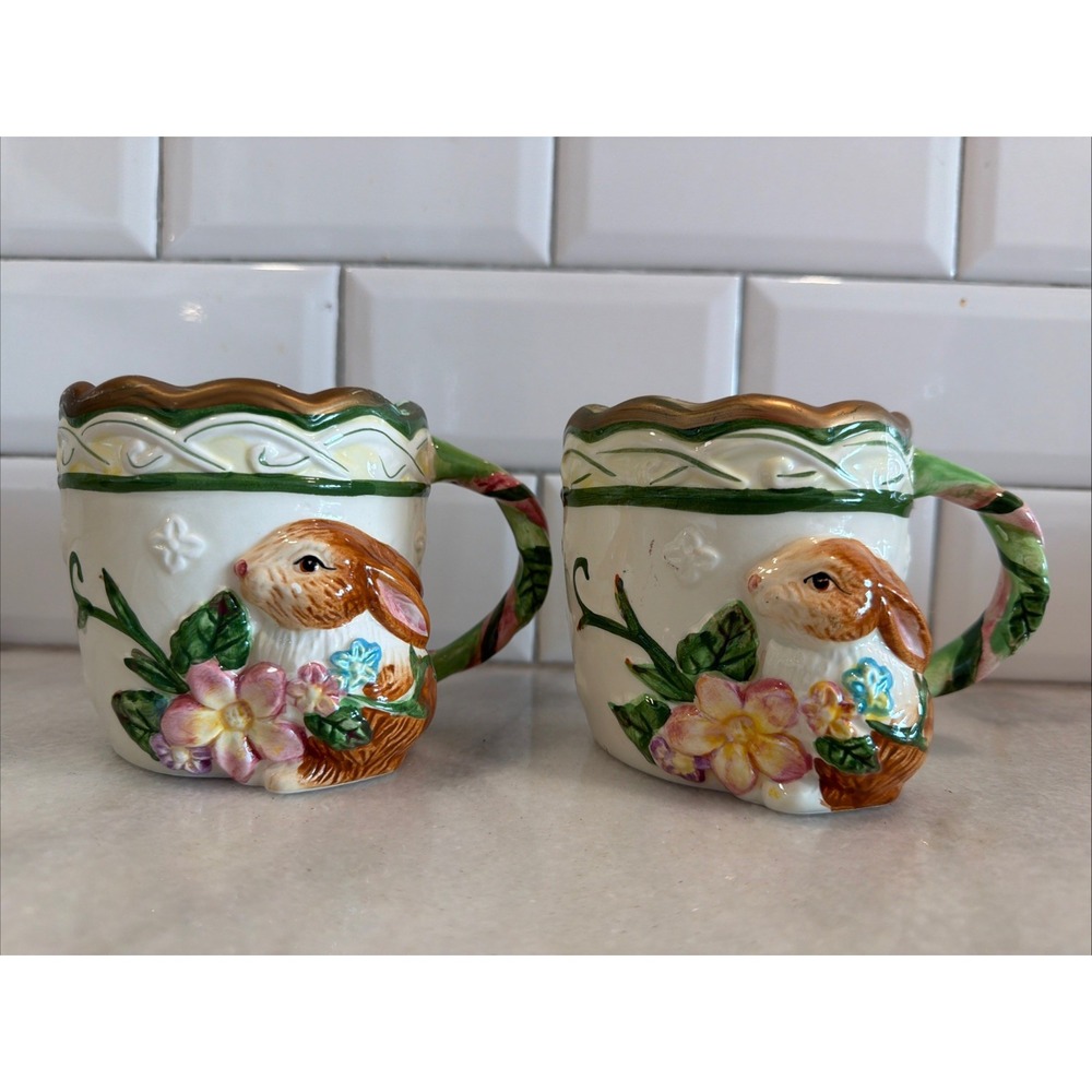 Set Of 2 Vintage WMG Tea For 2 Ceramic Bunny/Spring/Easter Mugs GW992